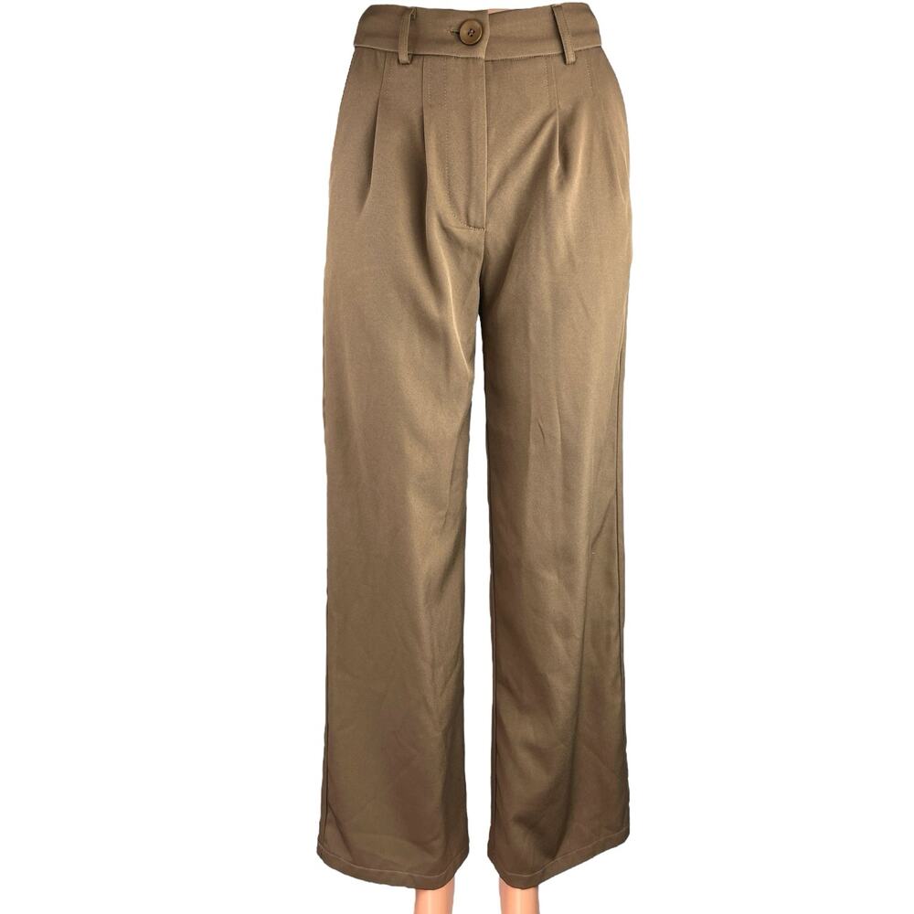 Princess Polly Tan Pleated High Rise Ankle Wide Leg Trouser Dress Pants Size 0
